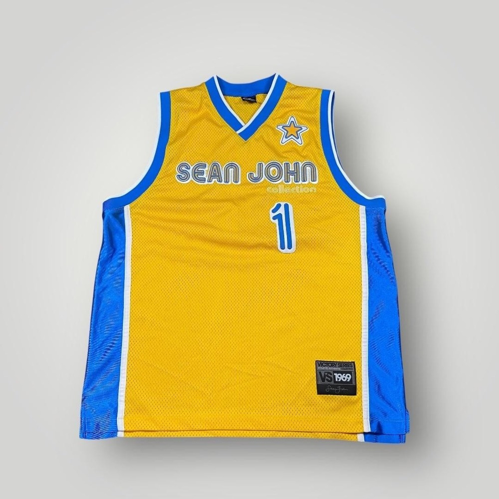Sean John‎ Shirt Mens XL Yellow Blue Victory Series VS 1969 Basketball Jersey